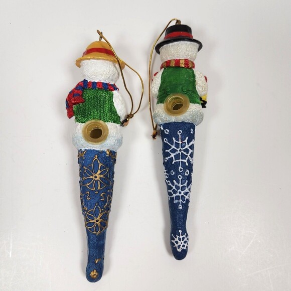 Christmas Snowman String Light Cover Ornament Icicle Lot of 2 Blue 6 inches - Picture 3 of 5